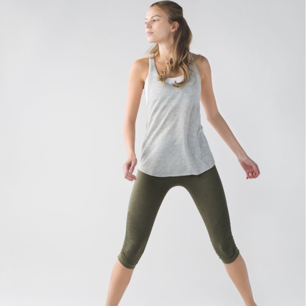 Lululemon- In The Flow Crop II (First Release), heathered fatigue green